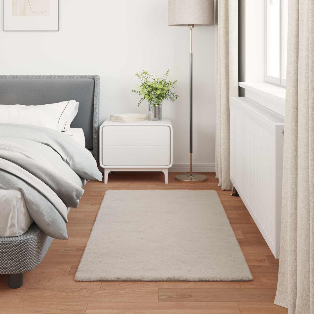 Latitude Run Faux Rabbit Fur Rug Olite Polyester Beige Round 160 cm