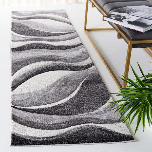 Ivy Bronx Akia Abstract Area Rug Gray Runner 69 x 244cm