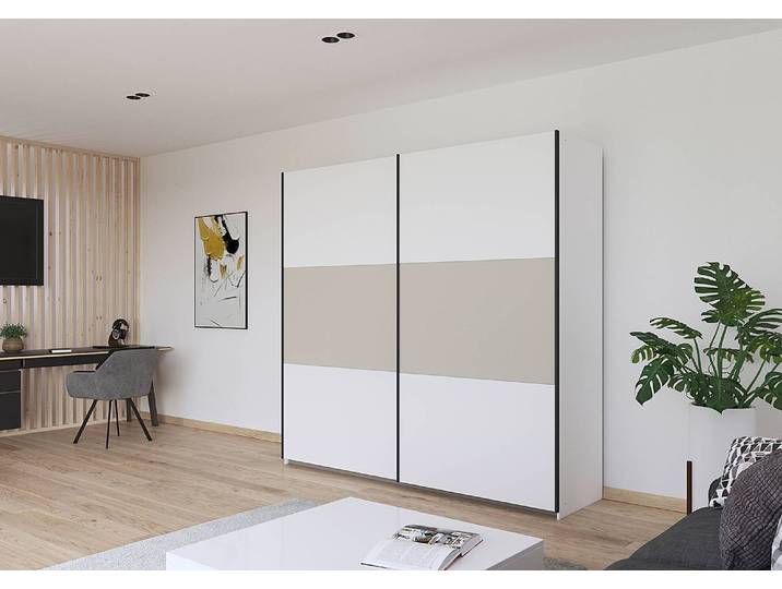 Armoire à portes coulissantes Neo 218cm Blanc/Blanc/Cachemire