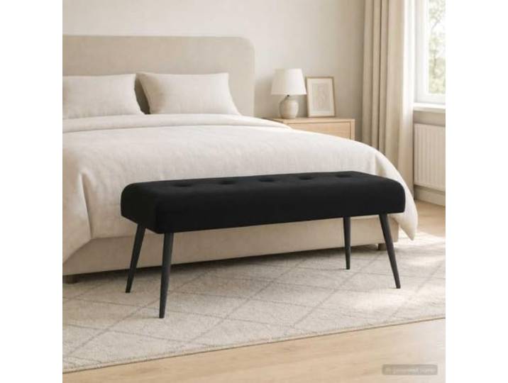 VIHHQGC Sitzbank mit Knopfheftung Schwarz Samt 110 x 40 x 46 cm Samtbezug, Holzwerkstoffrahmen, Metallbeine, Schaumkissen, vielseitig einsetzbar