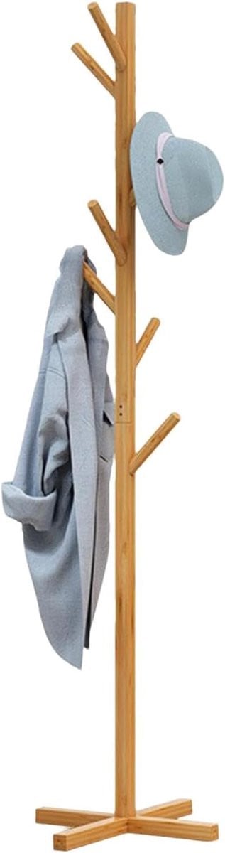 Houten staande garderobe kapstok met 1 haak in houtkleur
