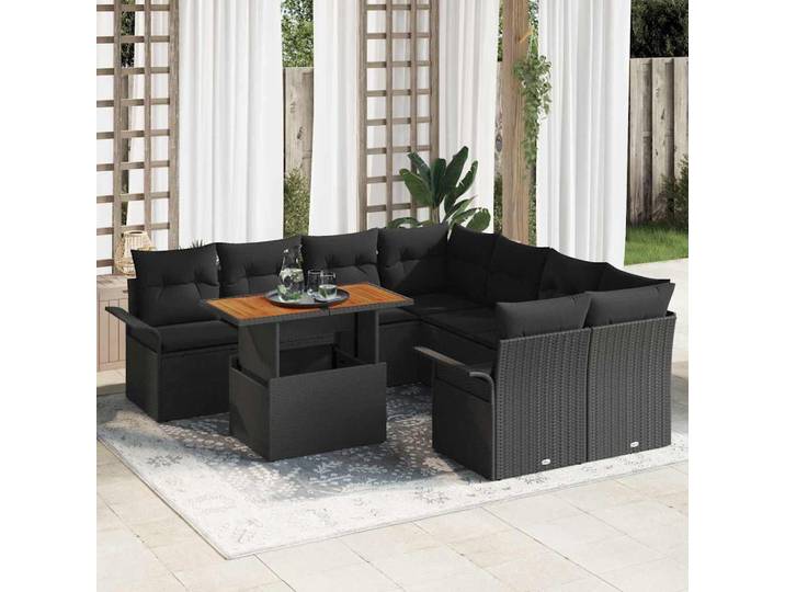 vidaXL Garten-Sofa-Set mit Kissen Schwarz