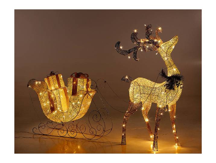 LED Rentier mit Schlitten gold 130cm
