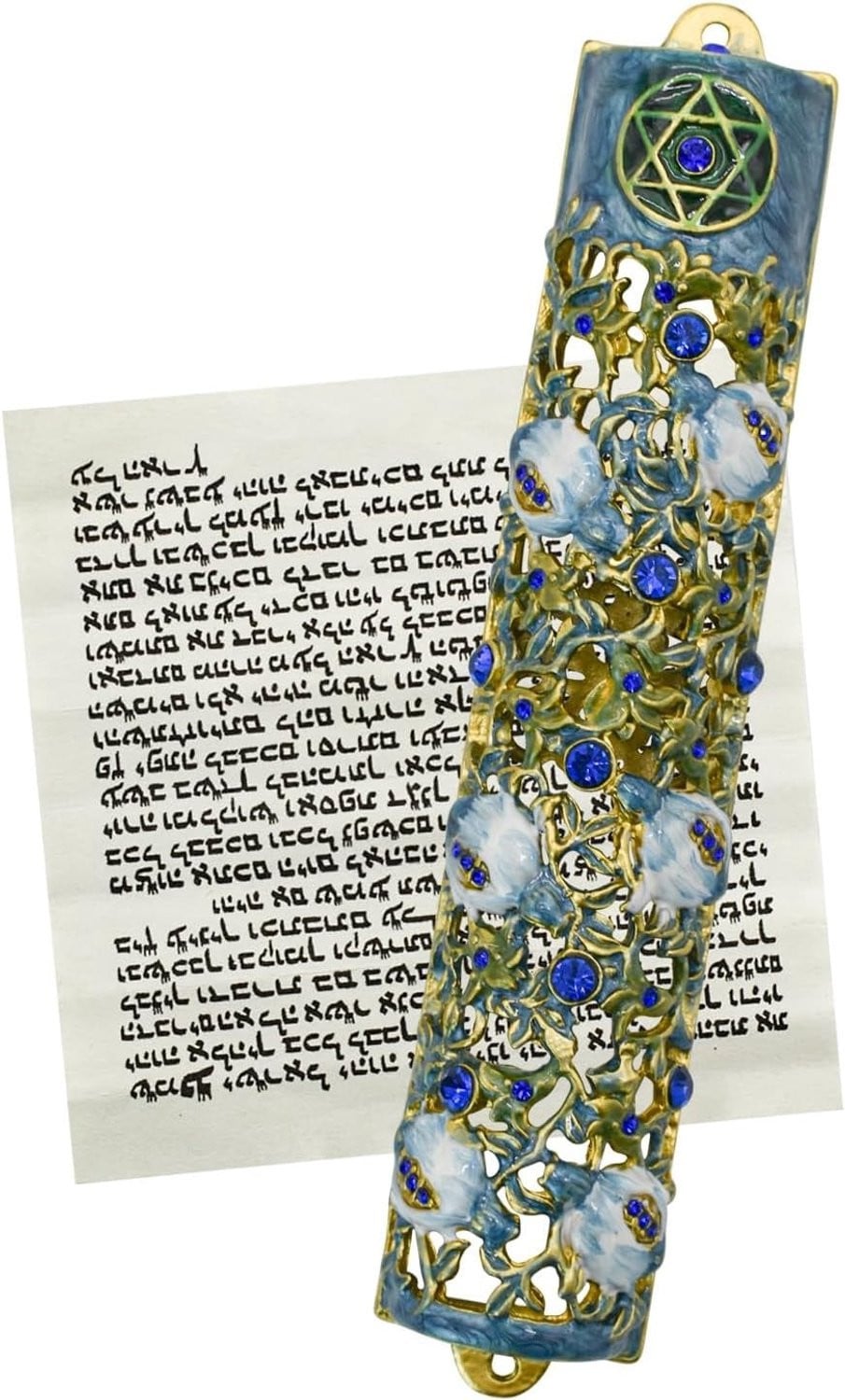 Kleurrijke Mezuzah met Rol voor de Deur, Enamel en Zink Legering, Joodse Wanddecoratie