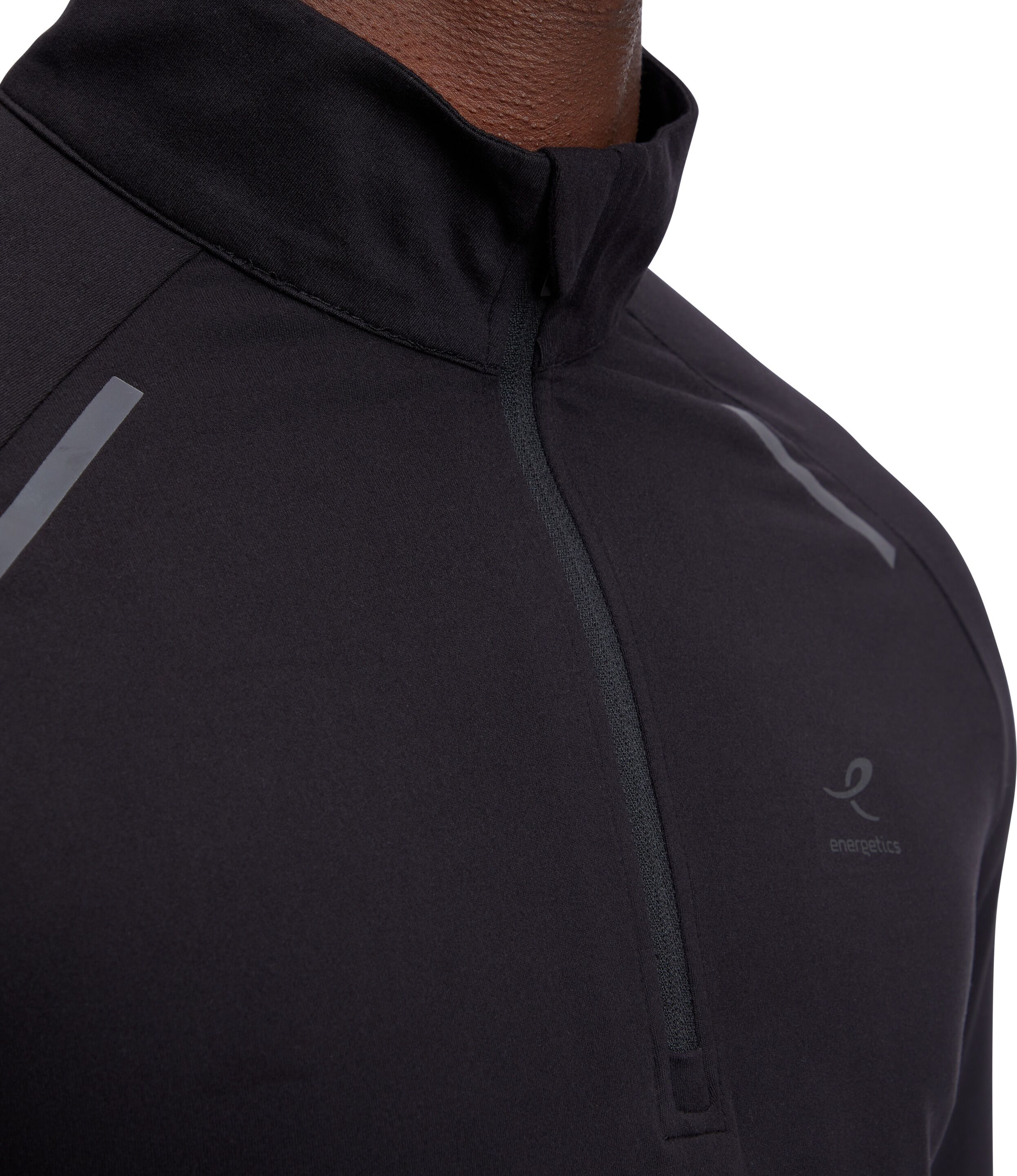 Laufshirt ENERGETICS "HE.-LANGARMSHIRT CUSCO IV M", Herren, Gr. M, schwarz, Obermaterial: 88% Polyester, 12% Elasthan, Shirts Laufshirt, Rollkragen, Half Zip, für Sport-Outfits, mit DRY PLUS-Technologie schwarz M