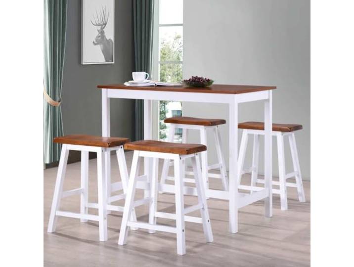 KFPOERTFGD Bartisch-Set 5-TLG. mit 4 Hockern aus Massivholz, Braun Ideal für Esszimmer & Küche, Rustikales Design, Pflegeleichte Oberflächen