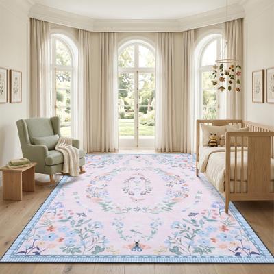 Garvee Retro Garden Floral Area Rug Non-Slip Washable Low Pile Carpet