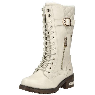 Schnürstiefel MUSTANG SHOES "Mustang Shoes Stiefel Lederimitat", Damen, Gr. 39, beige (cream), Lederimitat, Schuhe Schnürstiefel