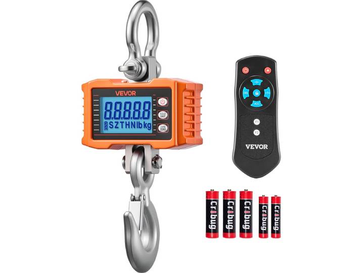 VEVOR Kraanweegschaal 2000 Kg\, Digitale Hangweegschaal\, Industriële Weegschaal met Gegoten Aluminium Behuizing & Lcd-Display\, Aflezing van 500 G & 3-Traps Schakelaar\, Afstandsbediening\, Haakweegschaal voor Garage & Fabriek