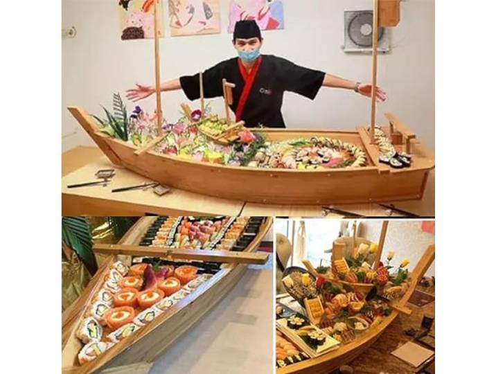 Gvqng Sushi-Boot aus Holz, Sushi-Teller in Bootsform, Sashimi-Sushi Bambusteller, Japanischer Stil Bambus-Sushi-Tablett Vorspeisenteller, für das Restaurant zu Hause,A,100 * 32.5cm