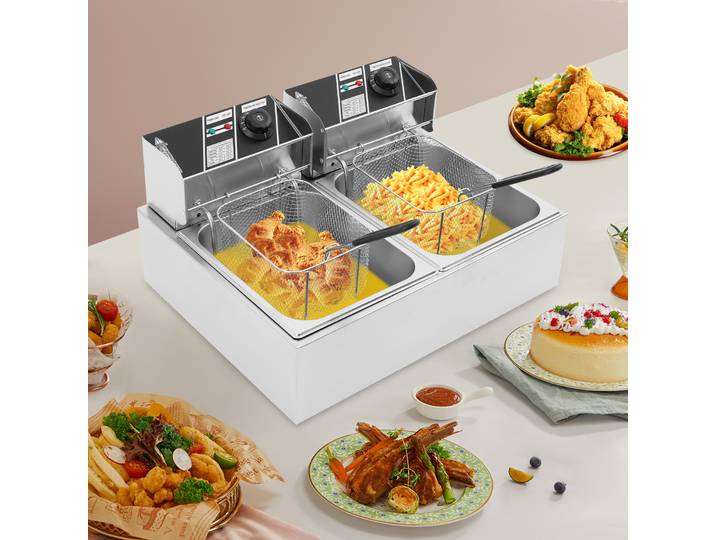 Friteuse électrique professionnelle à double panier 5KW 2x6L avec contrôle de température indépendant en acier inoxydable pour restaurant et food truck