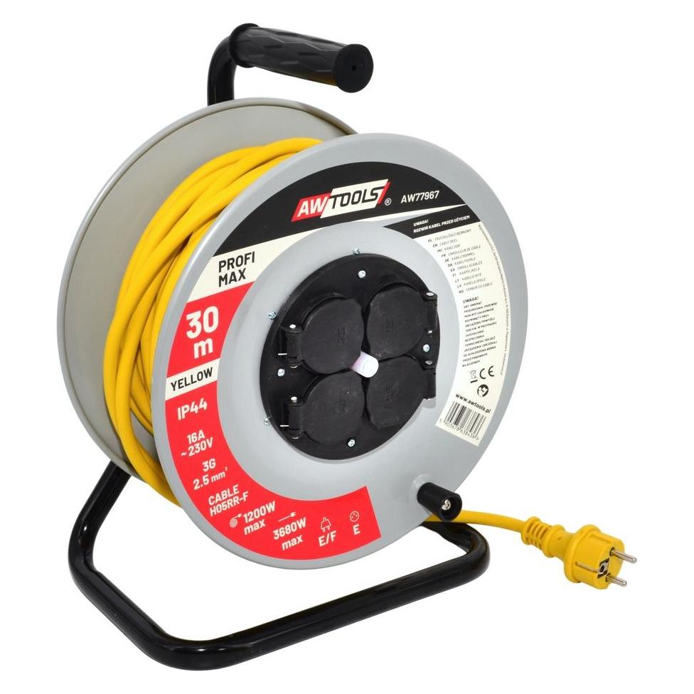 Awtools PRZEDŁUŻACZ BĘBEN METAL PROFI MAX 20m 3x2,5mm ŻÓŁTY 16A / 3680W / IP44 (20 m) (76526864)