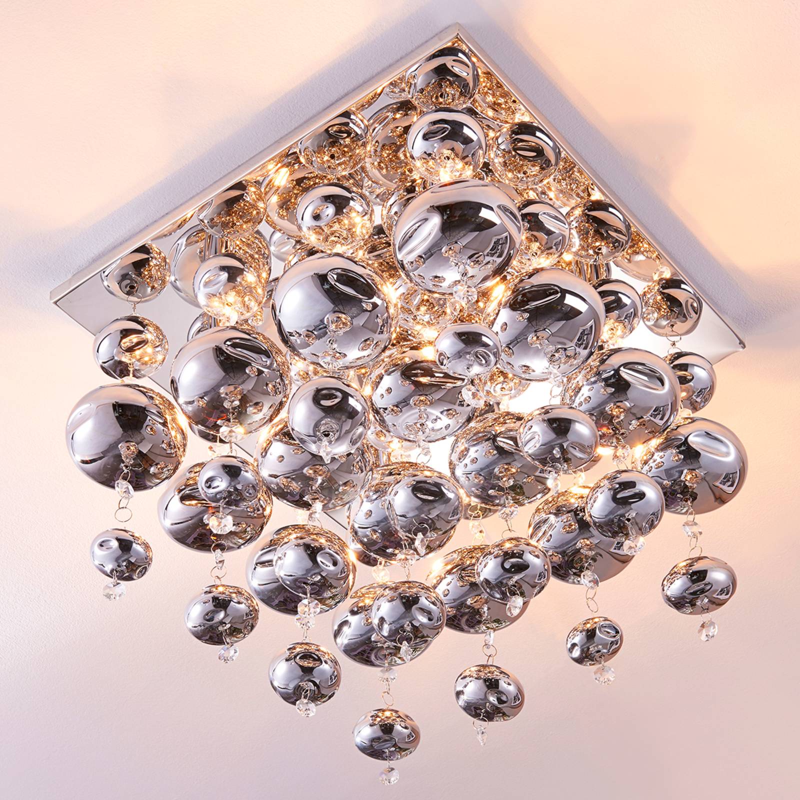Deckenlampe Esfera Lindby, dimmbar, chrom / silber, für Wohn- / Esszimmer, Metall, Modern, Pendelleuchte