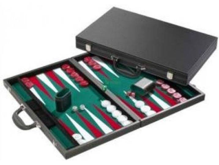HOT Games Backgammon - Bordspel 46 cm - Groen/Zwart Vilt - Zwart Gestikt