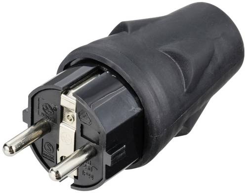 Sygonix SY-5806884 Schutzkontaktstecker Gummi 250 V/AC Schwarz IP44