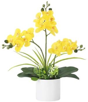 Garvee Artificial Orchid Arrangement with Vase, 3 Bunches 15 Flowers in Total, Faux Orchid Centerpiece for Home Decor