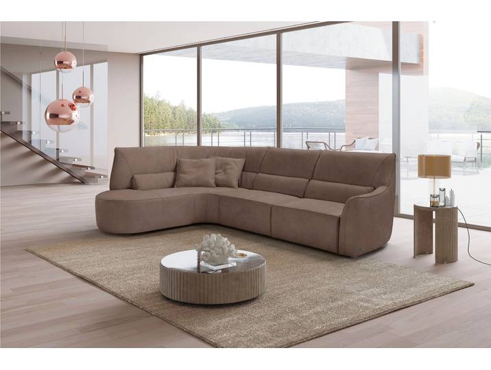 Ecksofa, Luxus-Microfaser Lederoptik, Braun, 330×205 cm, Ottoman Links, Retro, EGOITALIANO