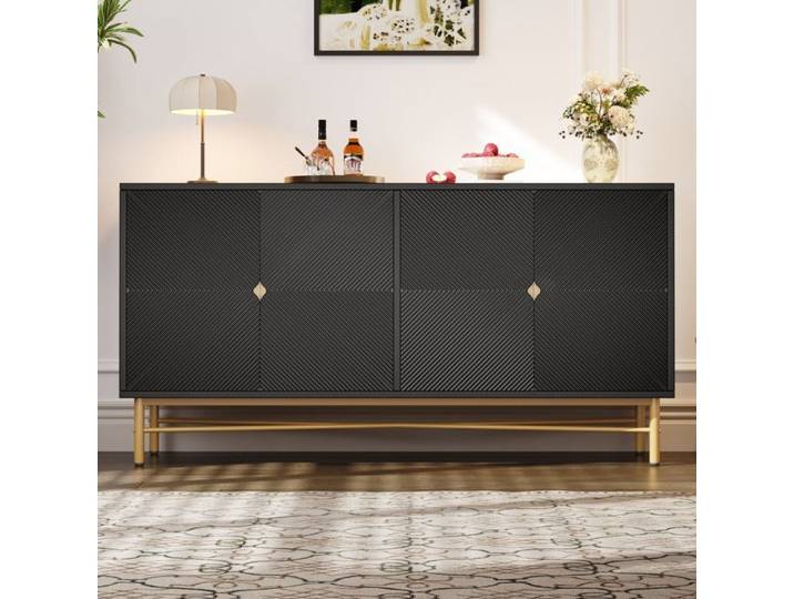 Bladez - Buffet moderne 160x40x82 cm avec 4 portes poignées pour salon salle à manger- Noir