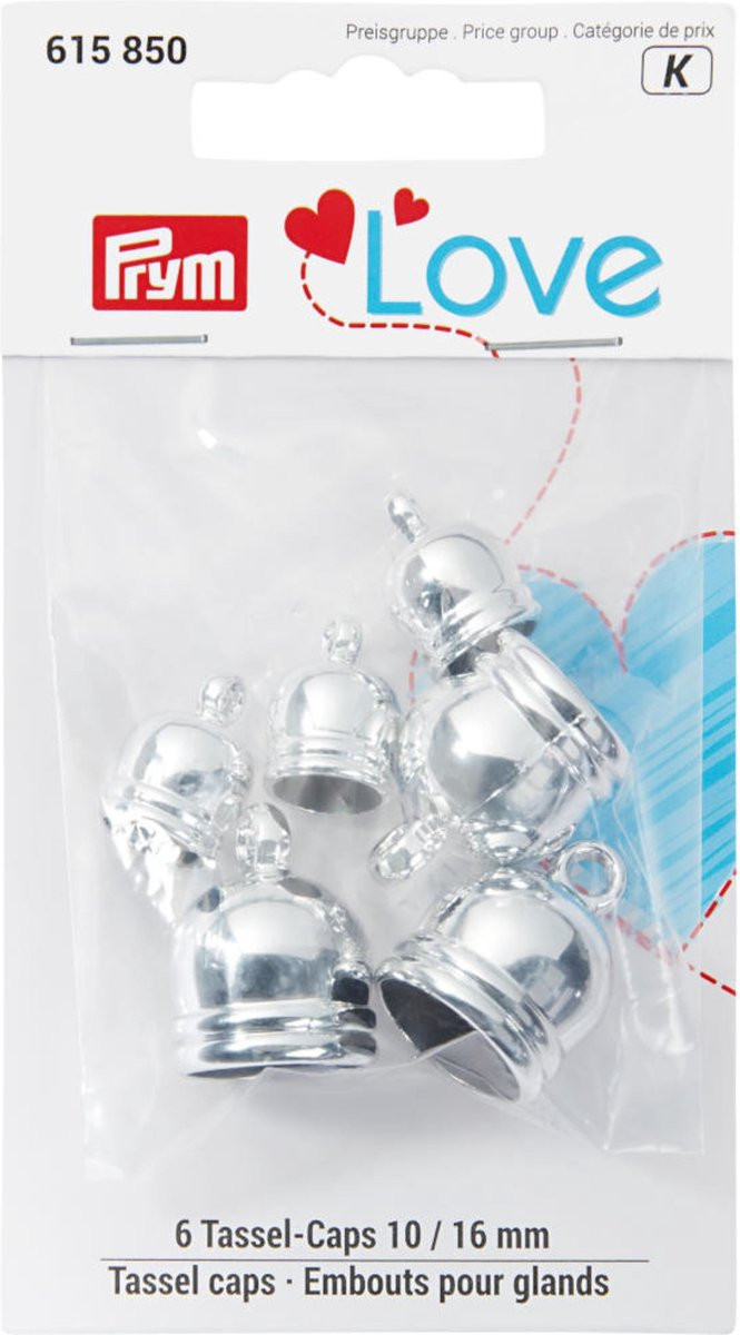 Prym Love eindkappen voor gordijnkwasten, 6 stuks, 10 - 16 mm, zilver nikkel