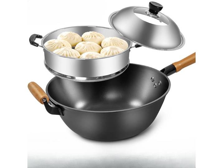 Poêle à frire épaisse en fer à l'ancienne, cuisinière à gaz profonde domestique, cuisinière électromagnétique, poêle à frire spéciale, ustensiles de cuisine