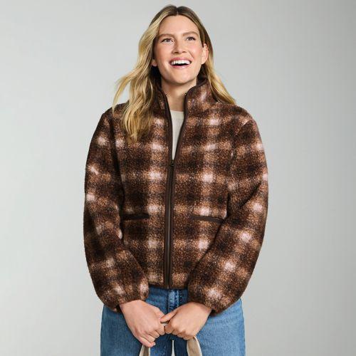 Bouclé-Fleecejacke Gemustert in Petite-Größe, Damen, size: petite, Braun, Polyester, by Lands' End