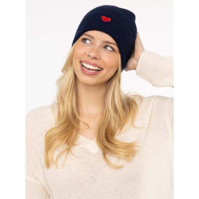 Beanie ZWILLINGSHERZ "Beanie with Heart-Patch", Damen, blau (marine), Rippstrick, Wolle, unifarben, Mützen Beanie, Rippstrick, mit breitem Umschlag, wärmend