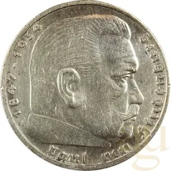 5 Reichsmark Silbermünze Hindenburg mit HK