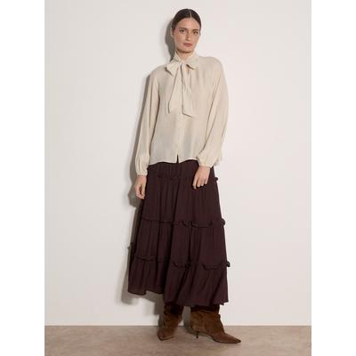 Klassische Bluse APRICOT "Strukturierte Bluse", Damen, Gr. XL (42), beige (stein), gewebt, , Modisch, normal, V-Ausschnitt, Raglanärmel Elastisch, Blusen Bluse, mit Schleifenkragen