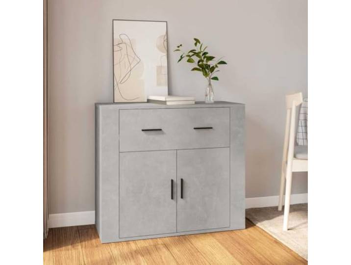 RJPLMFV Anrichte, grau, Beton, 80 x 33 x 70 cm, Holz, Technik Fächer und Schubladen, staubdichte Türen, Wandbefestigung inklusive, Montageanleitung (evtl. nicht in deutscher Sprache)