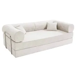 Oviala Business Oviala 2-Sitzer-Schlafsofa aus Stoff mit Kissen in Ecru