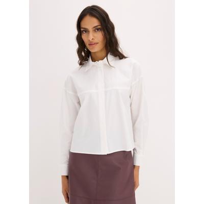 Langarmbluse BONPRIX, Damen, Gr. 42, weiß, Obermaterial: 97% Baumwolle, 3% Elasthan, loose fit, Blusen, locker geschnittene Hemdbluse, in Hüftlänge, Loose Fit, mit Langarm