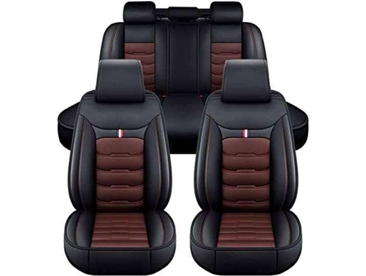 Auto Sitzbezüge kompletter Satz Individuell,für BMW 2er F45 Active Tourer 2014-2022 Leder Vorne Hinten Rücksitze Abdeckung Schutzkissen Auto Innenausstattung,D_Black+Coffee