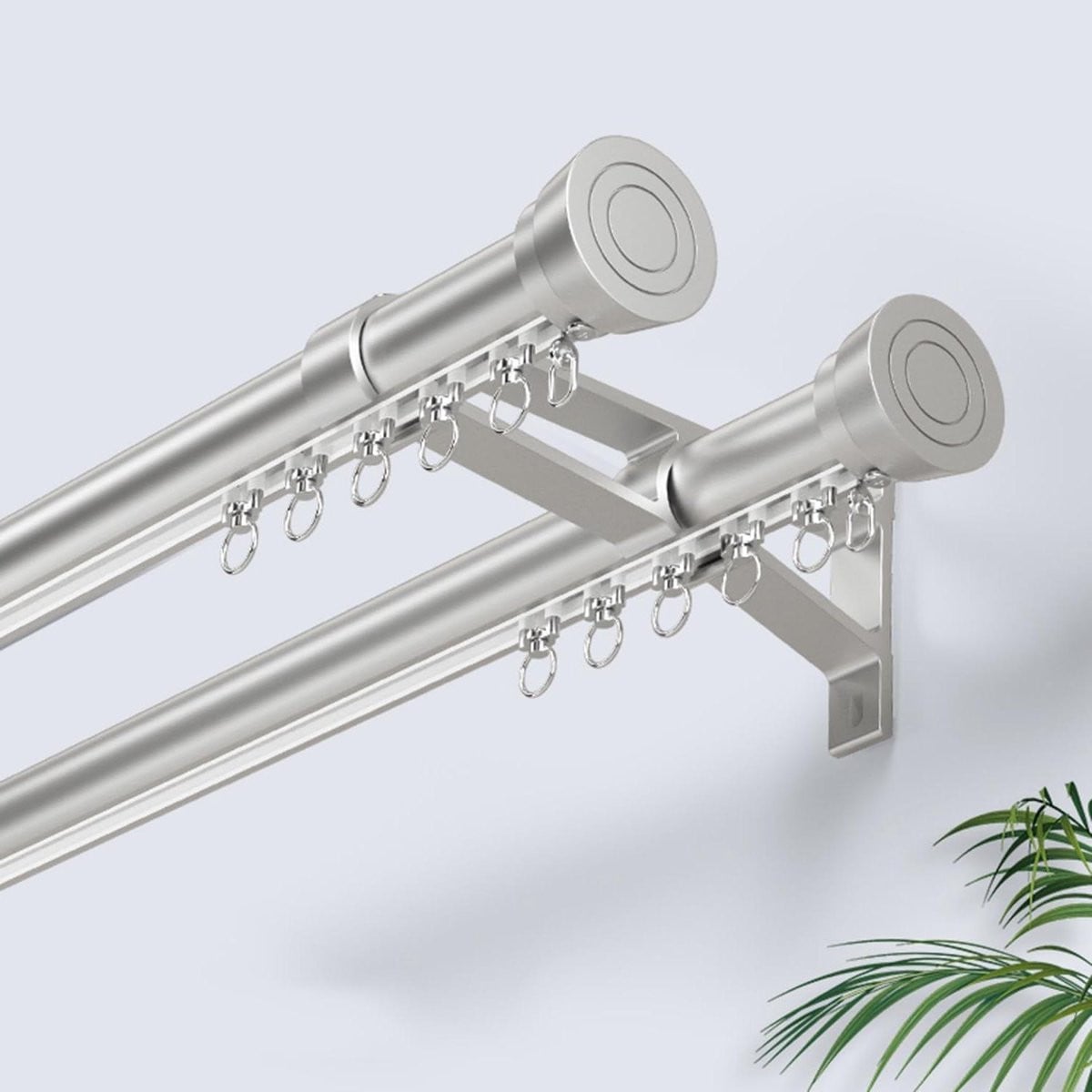 Gordijnrail Systeem met Dubbele Gordijnroede in Grijs Aluminium - 25 meter