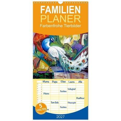 Familienplaner 2027 - Farbenfrohe Tierbilder mit 5 Spalten (Wandkalender, 21 x 45 cm) CALVENDO