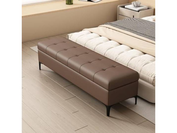 VSLreoiFX Gepolsterte Ledersitzbank mit Stauraum für Eingang Lederpolsterung, Staufach mit Klappdeckel, für Eingangsbereich & Schlafzimmer(E,43.3in)