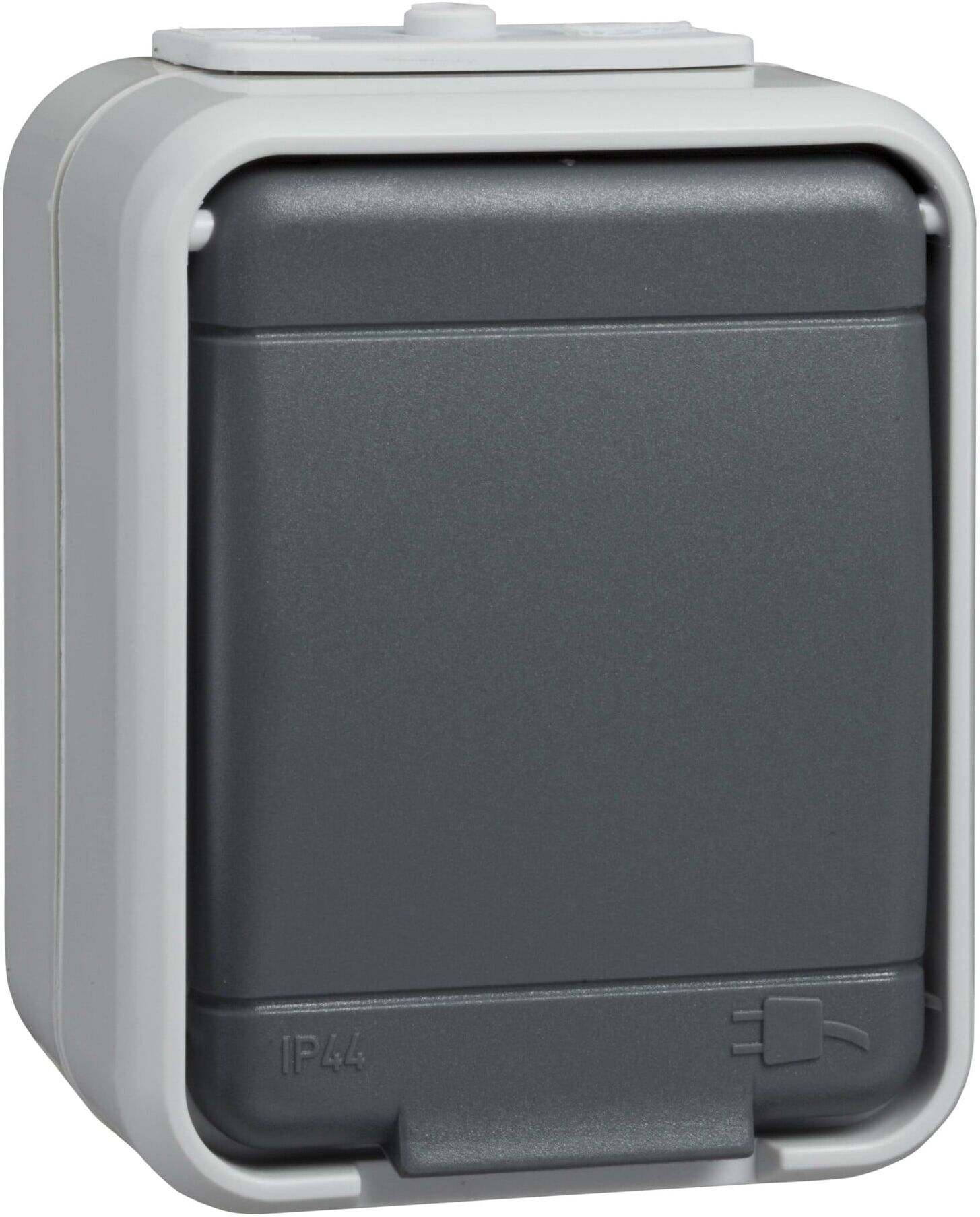 Elso Steckdose 1-f. AP44 licht-/basaltgrau 445009 ; Schneider)