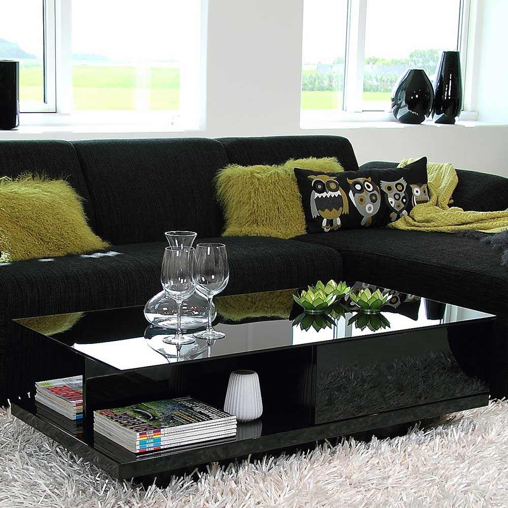 Pharao24.de Sockel Couchtisch in Hochglanz Schwarz 120 cm breit