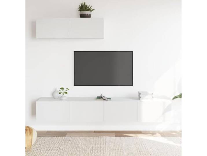 HEFZGDB 3-TLG. TV-Schrank-Set Weiß Holzwerkstoff mit Wandmontage und reichlich Stauraum für Wohnzimmer, TV-Konsole aus robustem Material mit glatter Oberfläche, TV-Möbel Set
