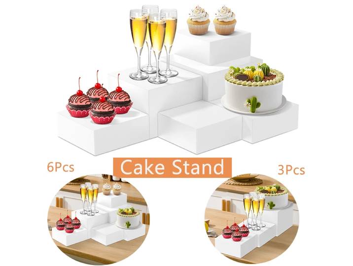 Présentoirs à gâteaux empilables en acrylique (3/6 pièces) avec boîte blanche, support à cupcakes, présentoir alimentaire pour desserts, idéal pour fêtes et mariages