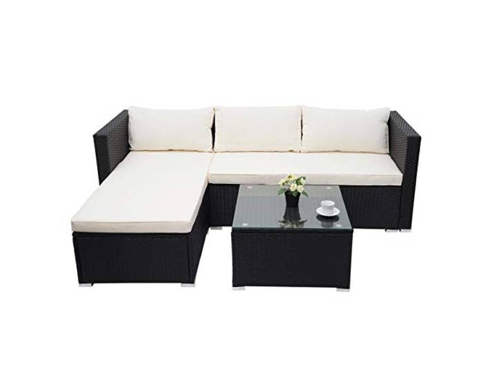 Mendler Garnitur HWC-F57 - schwarz, Kissen Creme ohne Deko-Kissen