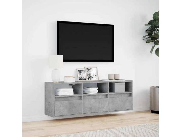 Armoire TV - MODERNE - Meuble TV mural avec lumières LED - Montage Simplifié - gris béton 130x31x45cm @1994665