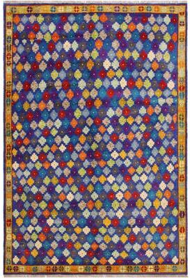 Treasured Knots Contemporary Balochi Meyer Blue/Gold Hand Knotted Wool Rug - 4'10'' x 6'8''