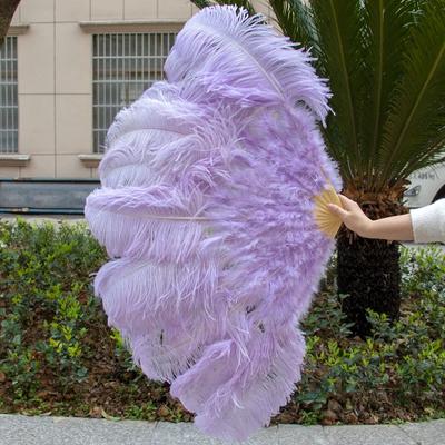 Inspire Select Luxury Ostrich Feather Fan Large Folding Dance Fan For Stage, Carnival & Performance light Purple 39.37 In 2 Pcs