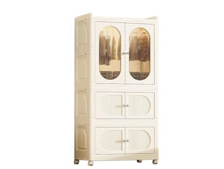 JHGFVDX Klappbarer Kleiderschrank, Hergestellt aus PP, Platten. Magnetische obere und untere Türen. Trans(70 * 37 * 142cm)
