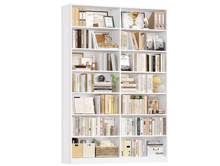 Getone 212,5cm Bibliothèque avec 14 étagères de Rangement Bibliotheque Meuble de Rangement en Bois Bibliothèques pour Salon Chambre Bureau 120x30x212,5 cm Blanc/Noir/Chêne