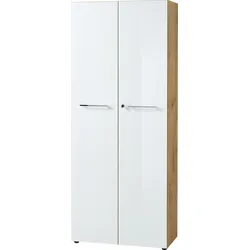 Aktenschrank MUENCHEN 80x37x196cm   5 Ordnerhöhen   Glasfront & Abschließbar   Chalet-Eiche-Nb./Weiß