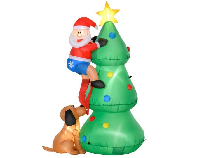 AUFBLASBARER Weihnachtsbaum Weihnachtsmann Hund 180 cm LED Selbstaufblasend