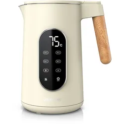 Arendo Wasserkocher, Edelstahl, Doppelwand, Temperatureinstellung 40° - 100 °C mit Anzeige, beige