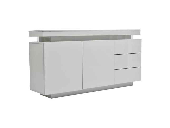 Buffet blanc laqué avec éclairage LED 2 portes 3 tiroirs