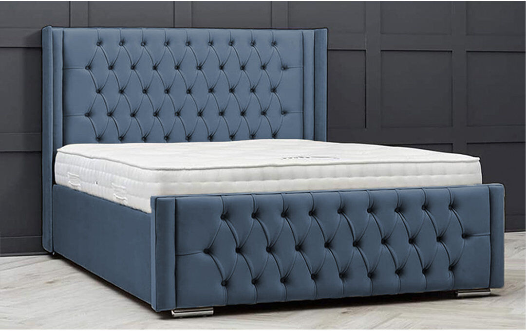 Ophelia & Co. Lucio Velvet Upholstered Bed Frame - Curved Headboard, Sprung Slatted Base Steel Single (3')